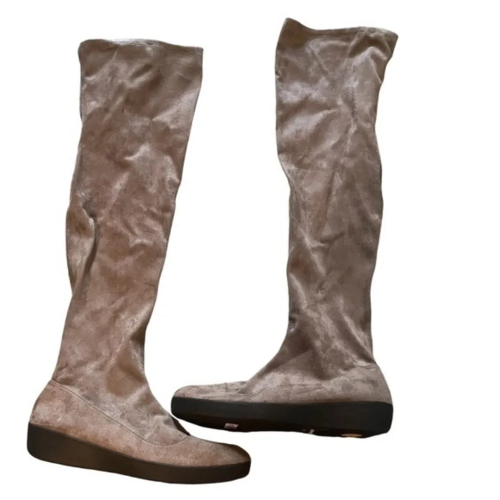 FitFlop Over the Knee Suede Boots Brown Taupe US 10 Comfort Sole
